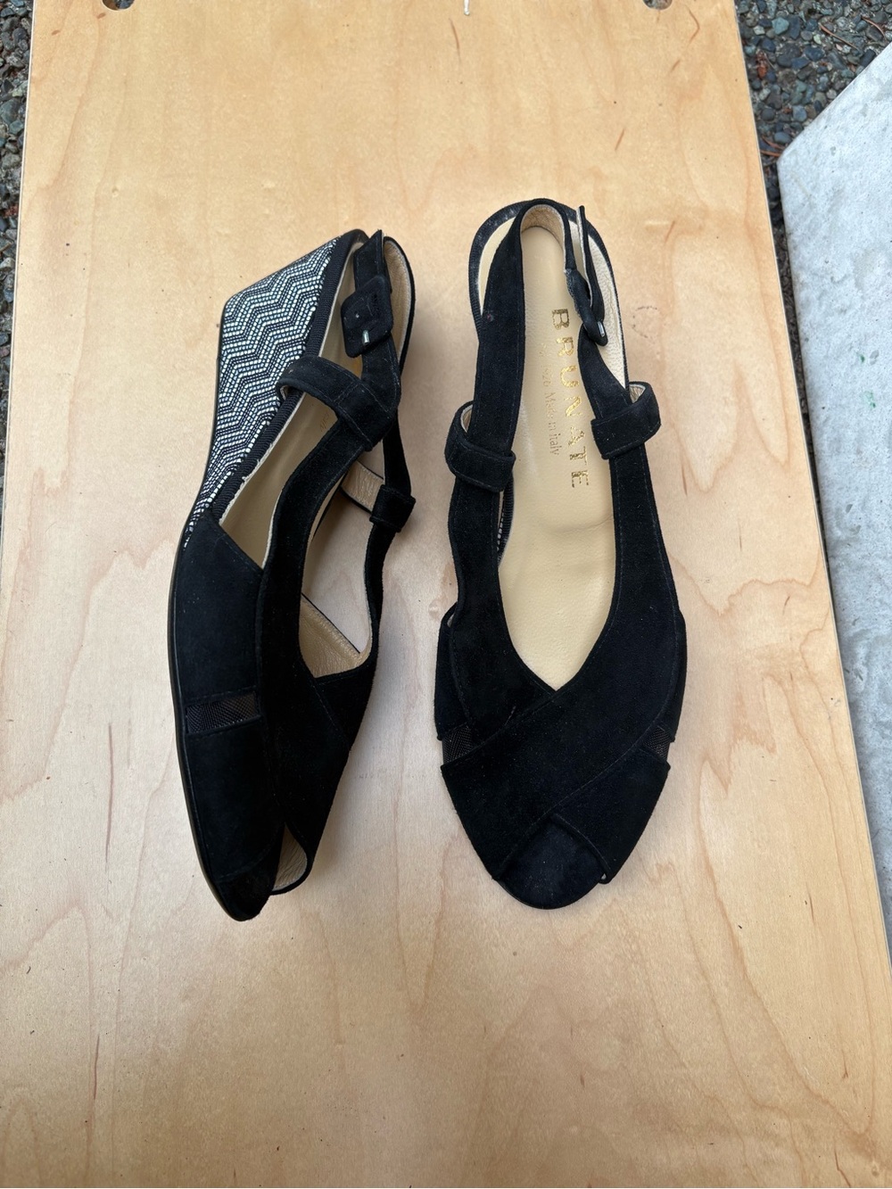 Brunate Black Suede Slingback Wedges